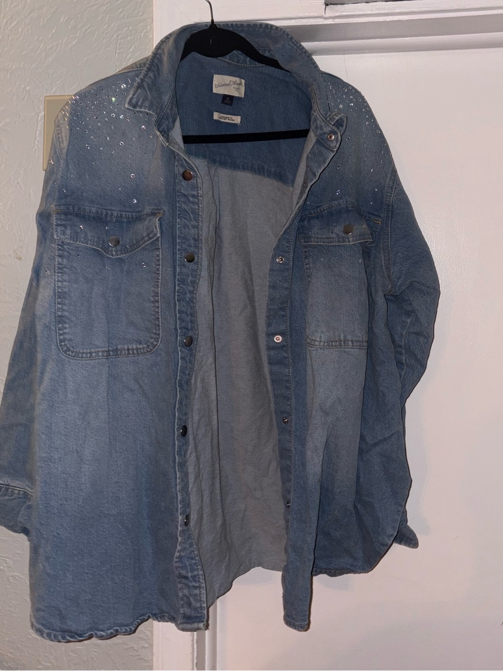 Women's Light Blue Denim Jacket with Shoulder Embellishments